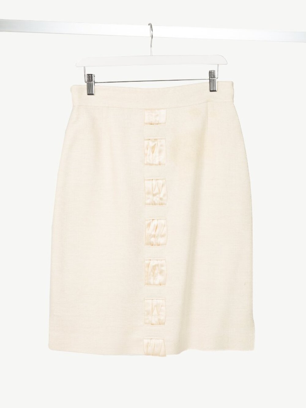 Akris Cream Silk Decorative-Satin Pencil Skirt